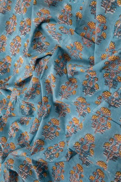 Siyahi-Yellow Floral Buta Sanganeri Cotton Fabric-Rutambhara-RUTAMBHARA
