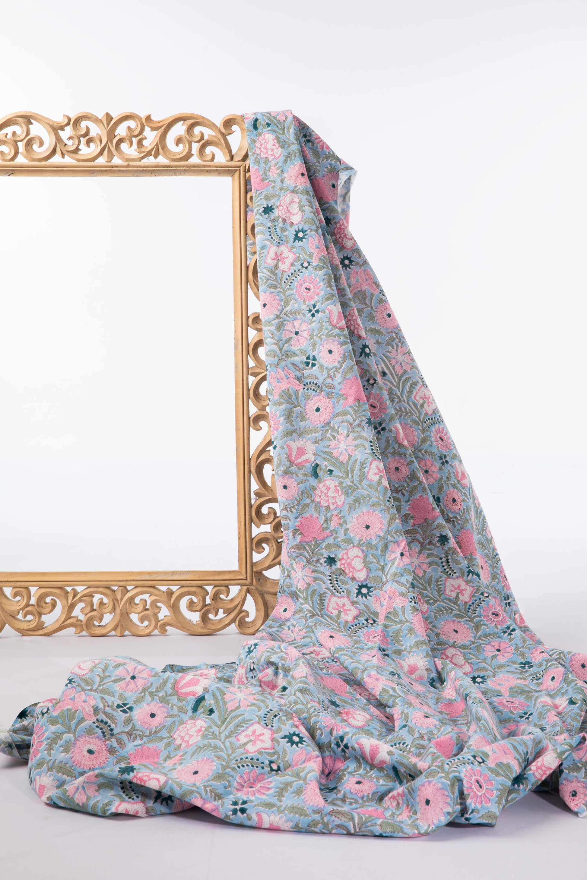 Siyahi-Sky Blue Floral Cotton Fabric-Rutambhara-RUTAMBHARA