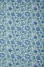 Siyahi - Sky Blue And Green Floral Sanganeri Cotton Fabric-Rutambhara-RUTAMBHARA