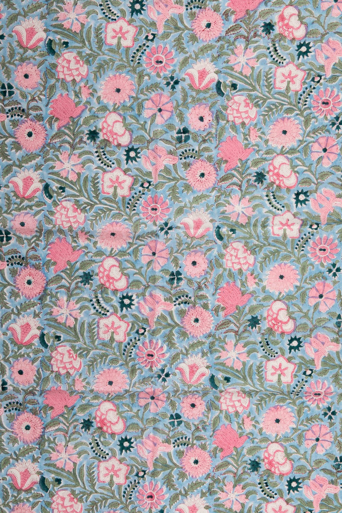 Siyahi-Sky Blue Floral Cotton Fabric