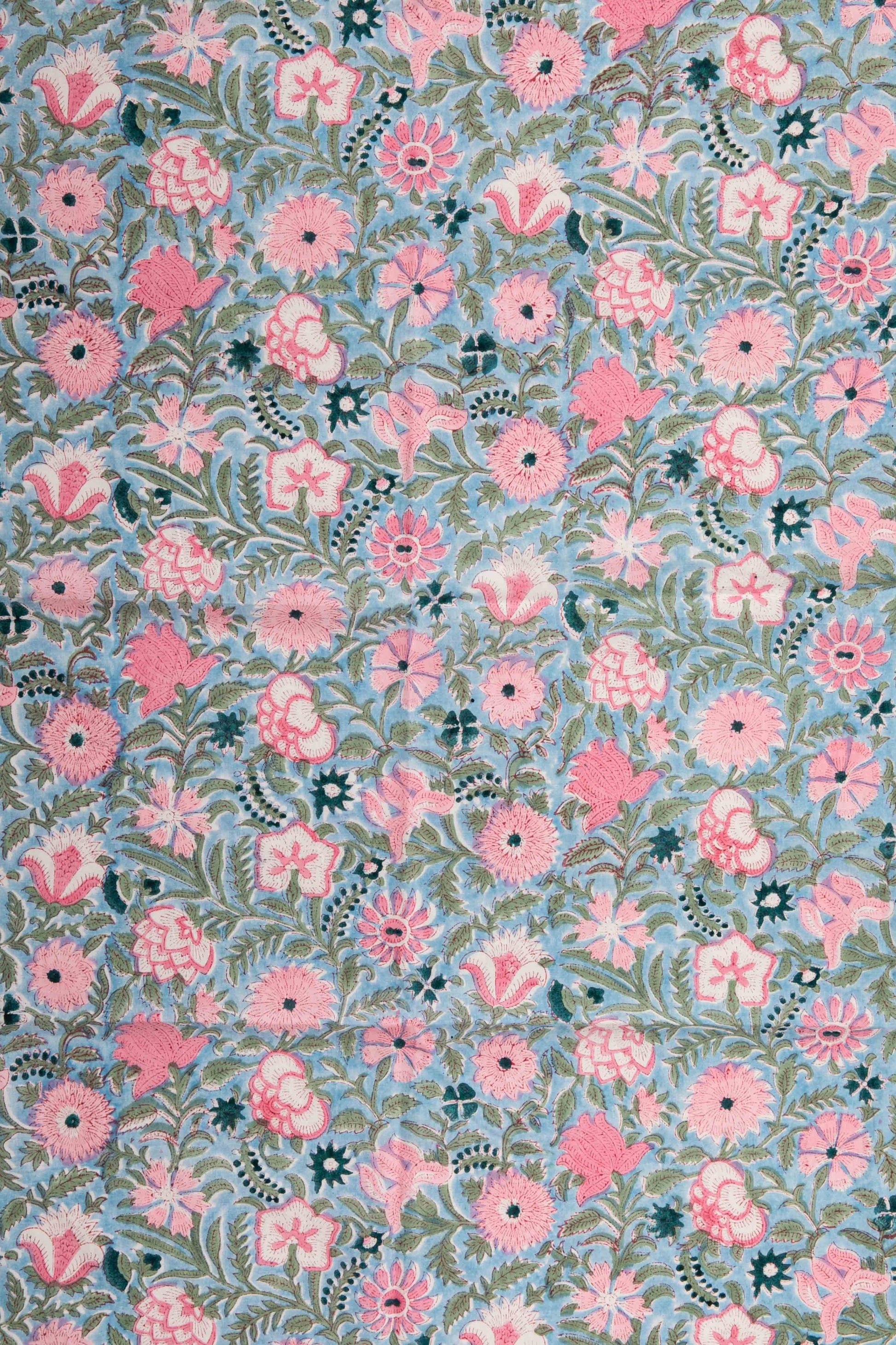 Siyahi-Sky Blue Floral Cotton Fabric-Rutambhara-RUTAMBHARA