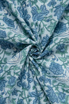 Siyahi - Sky Blue And Green Floral Sanganeri Cotton Fabric