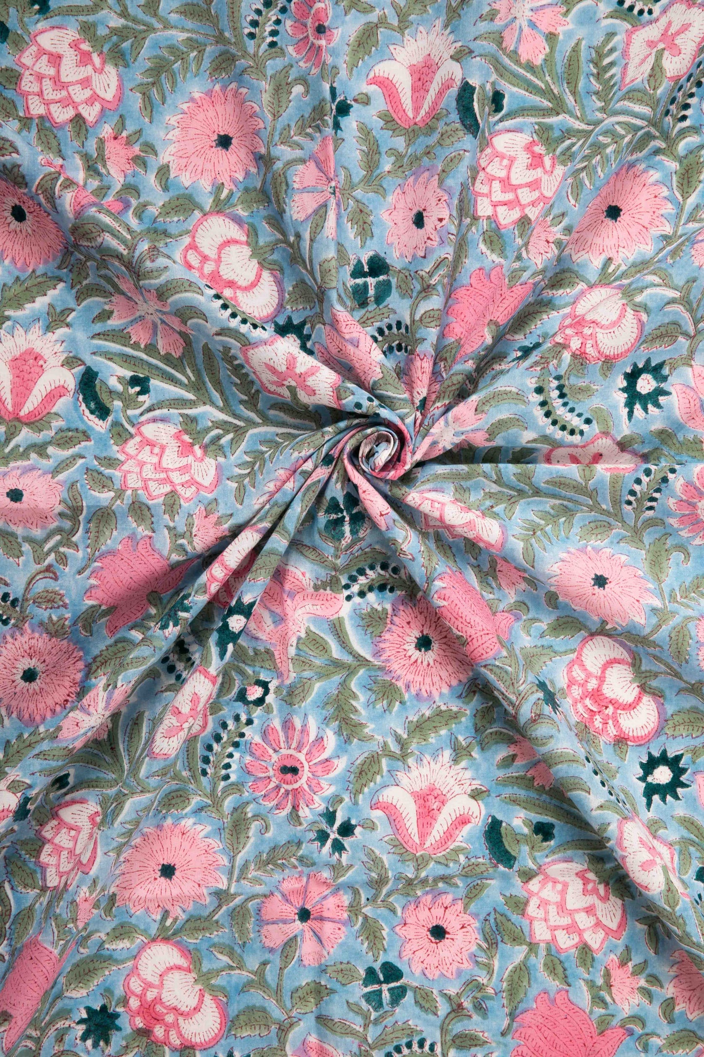 Siyahi-Sky Blue Floral Cotton Fabric