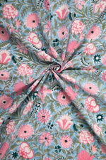 Siyahi-Sky Blue Floral Cotton Fabric-Rutambhara-RUTAMBHARA