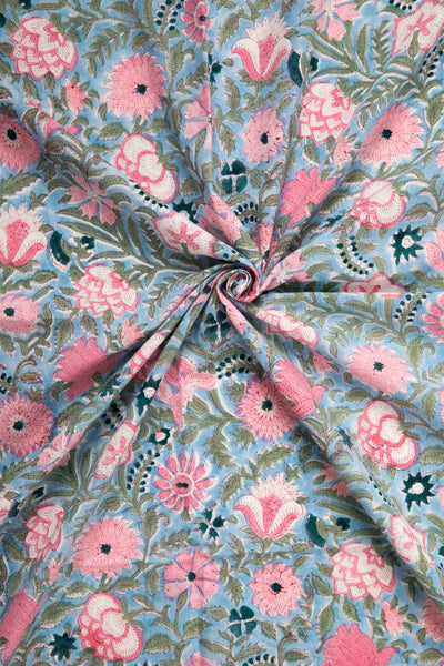 Siyahi-Sky Blue Floral Cotton Fabric-Rutambhara-RUTAMBHARA
