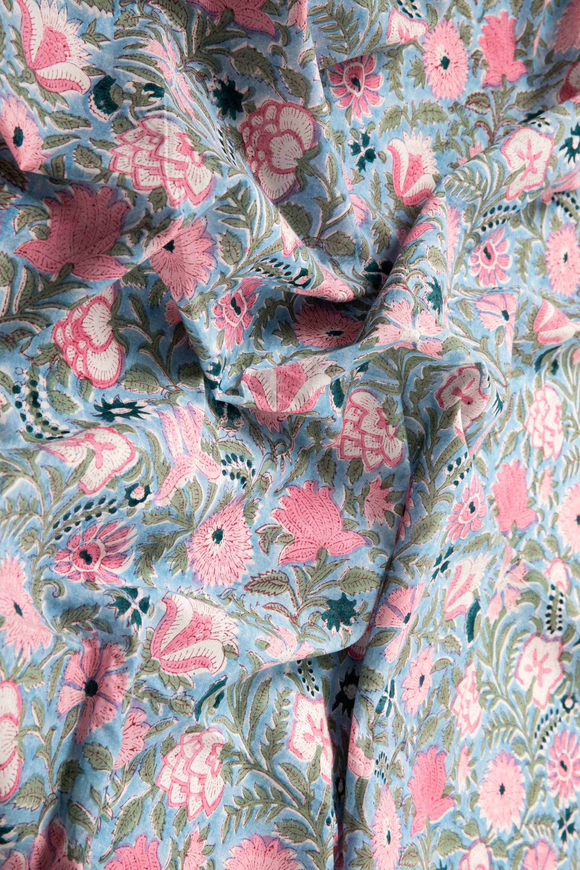 Siyahi-Sky Blue Floral Cotton Fabric-Rutambhara-RUTAMBHARA