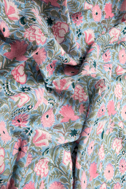 Siyahi-Sky Blue Floral Cotton Fabric-Rutambhara-RUTAMBHARA