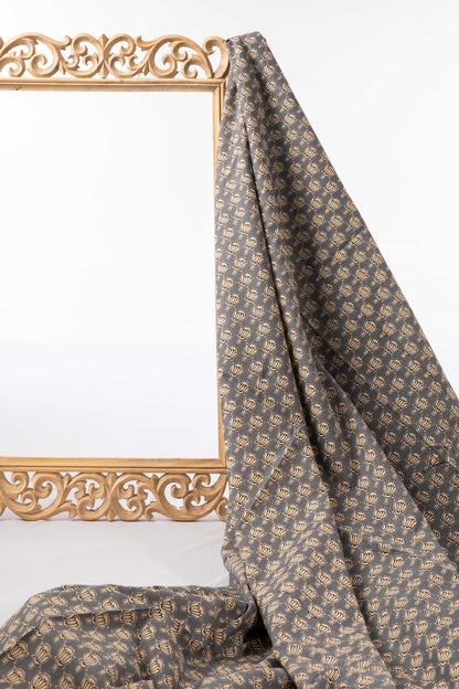 Siyahi - Handcrafted Sanganeri Lotus Motif Print Fabric-Rutambhara-RUTAMBHARA