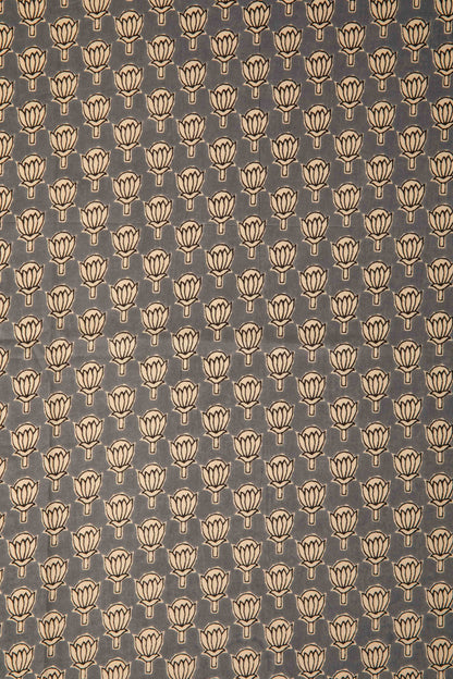 Siyahi - Handcrafted Sanganeri Lotus Motif Print Fabric-Rutambhara-RUTAMBHARA