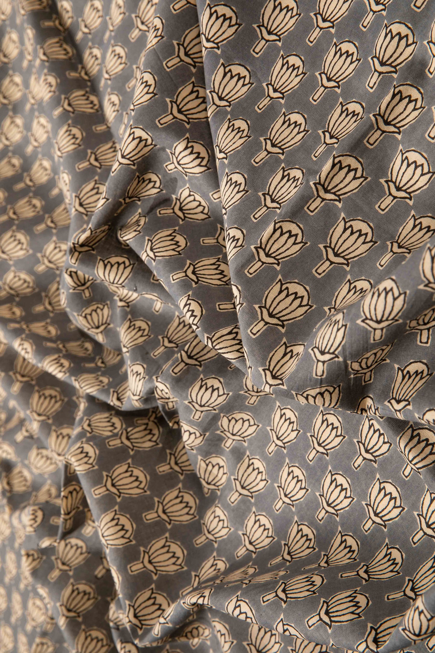 Siyahi - Handcrafted Sanganeri Lotus Motif Print Fabric