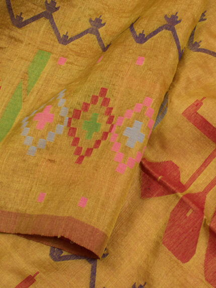 Yellow Handwoven Jamdani Tussar Silk Saree