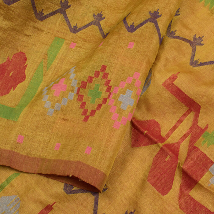 Yellow Handwoven Jamdani Tussar Silk Saree