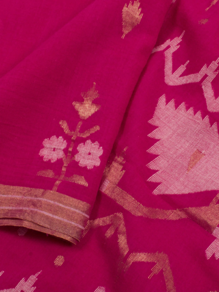 Pink Handwoven Jamdani Muslin Cotton Saree