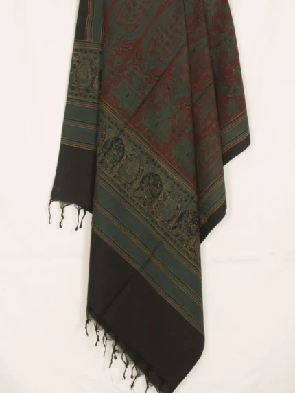 Dark Green Ajrakh Printed Muga Tussar Dupatta