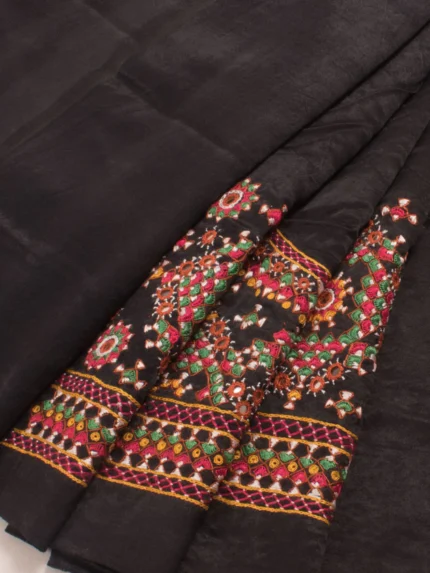 Black Hand Embroidered Mashru Blouse Material