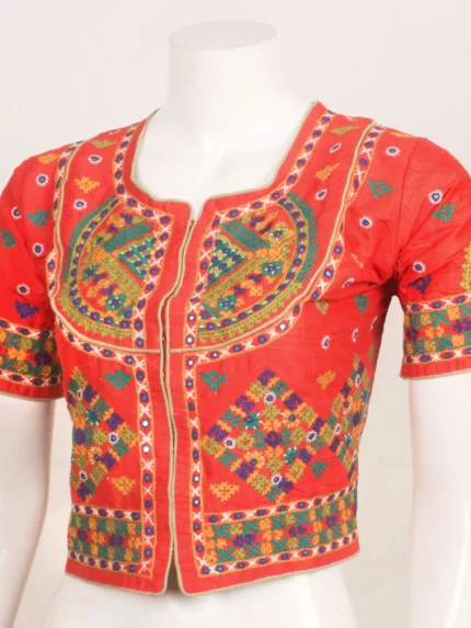 Orange Hand Embroidered Raw Silk blouse