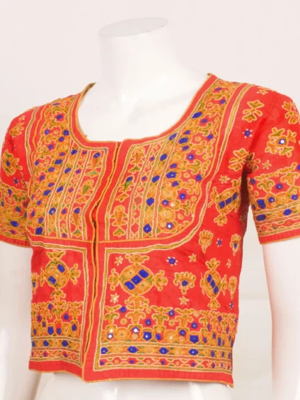 Orange Kutchi Hand Embroidered Blouse