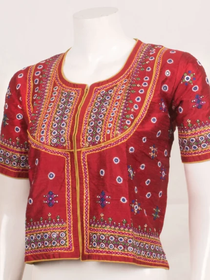 Maroon Raw Silk Kutchi Blouse Hand Embroidered