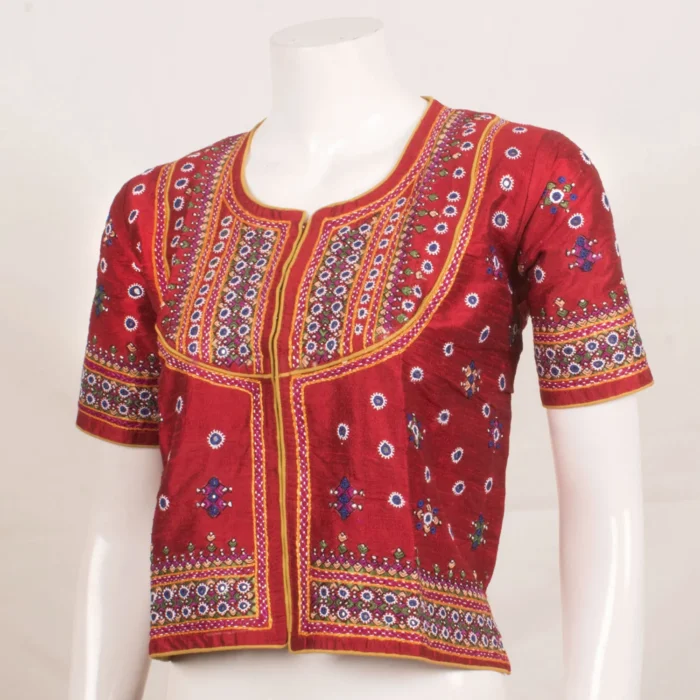 Maroon Raw Silk Kutchi Blouse Hand Embroidered