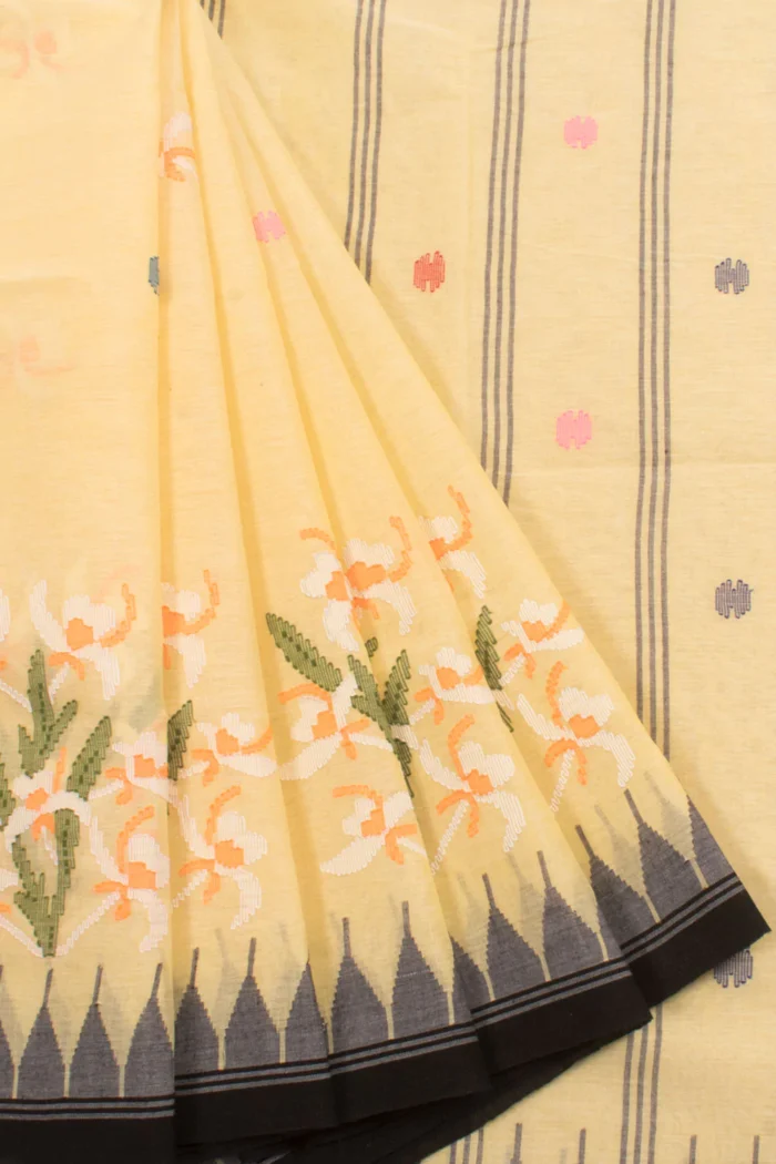 Pastel Yellow Jamdani Handloom Cotton Saree